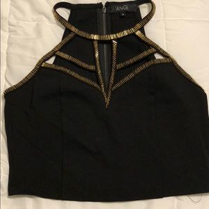 Black crop with gold beaded detail top